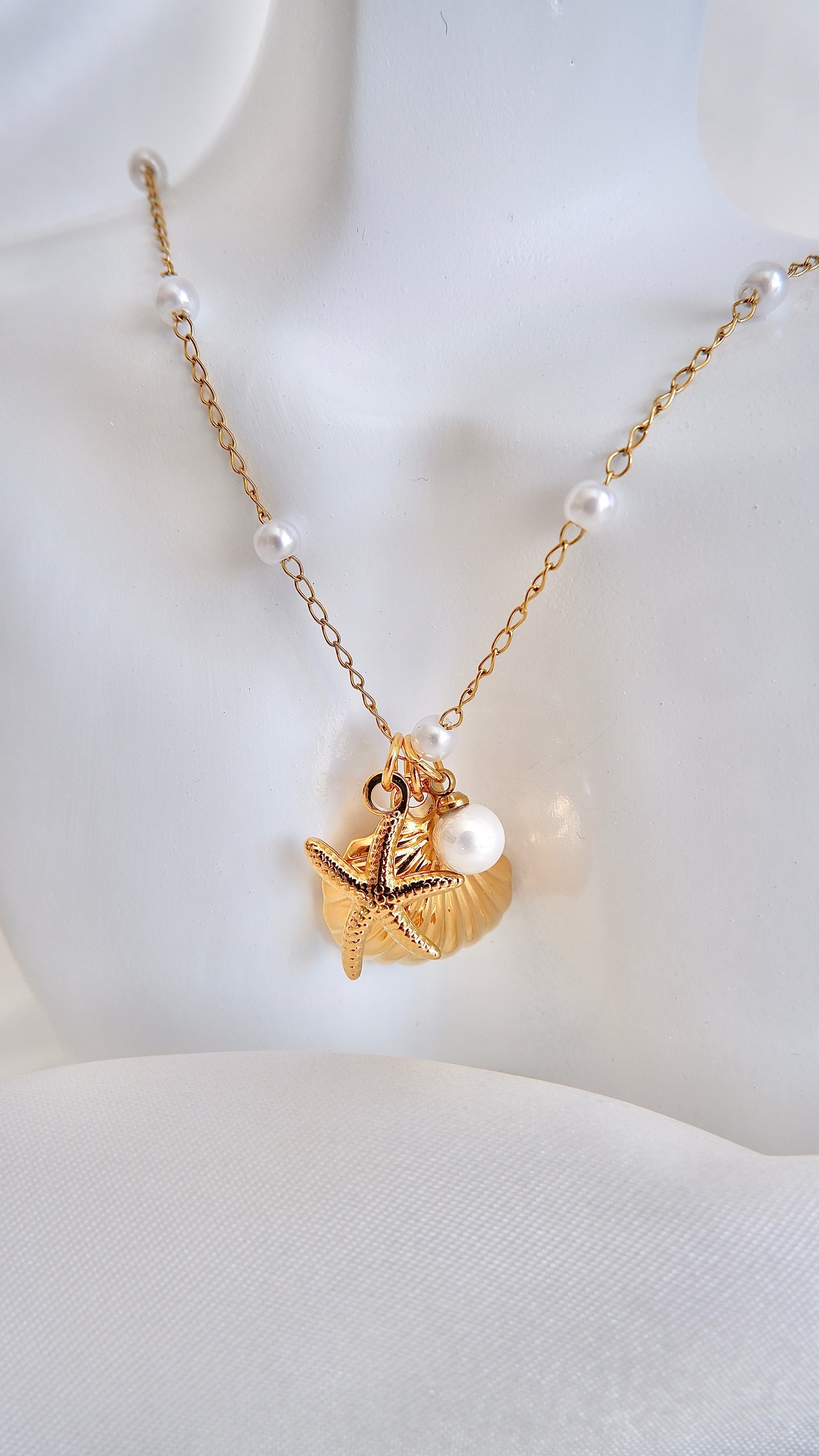 Sea Shell Starfish and Pearl Necklace