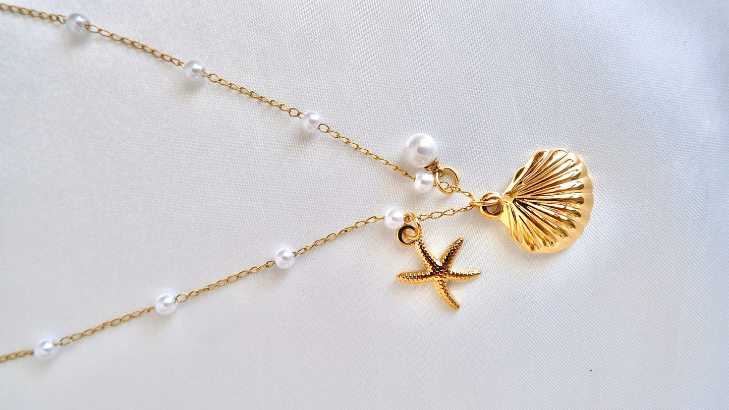 Sea Shell Starfish and Pearl Necklace