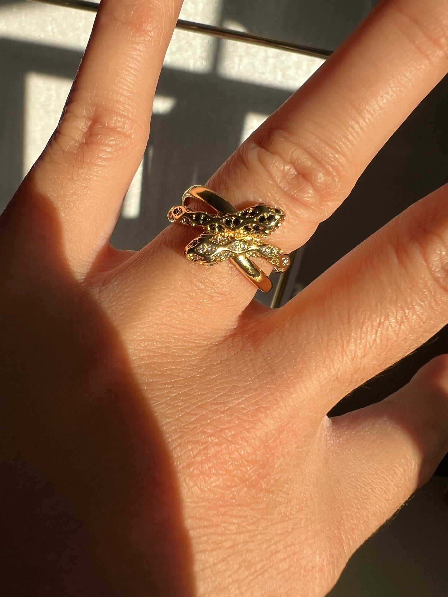 Black and White Two-Headed Serpent Ring