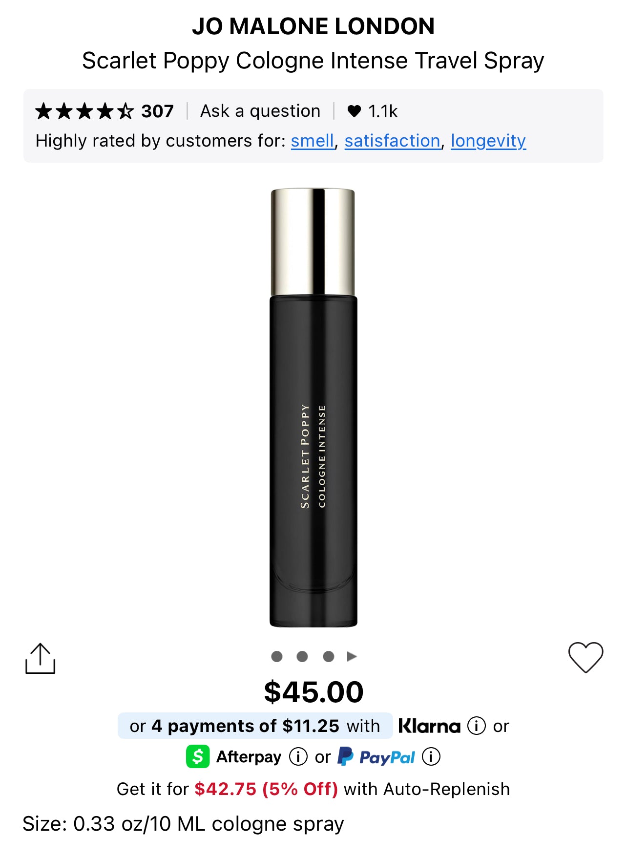 Jo Malone Mini Perfume - Scarlet Poppy Cologne Intense 9ML