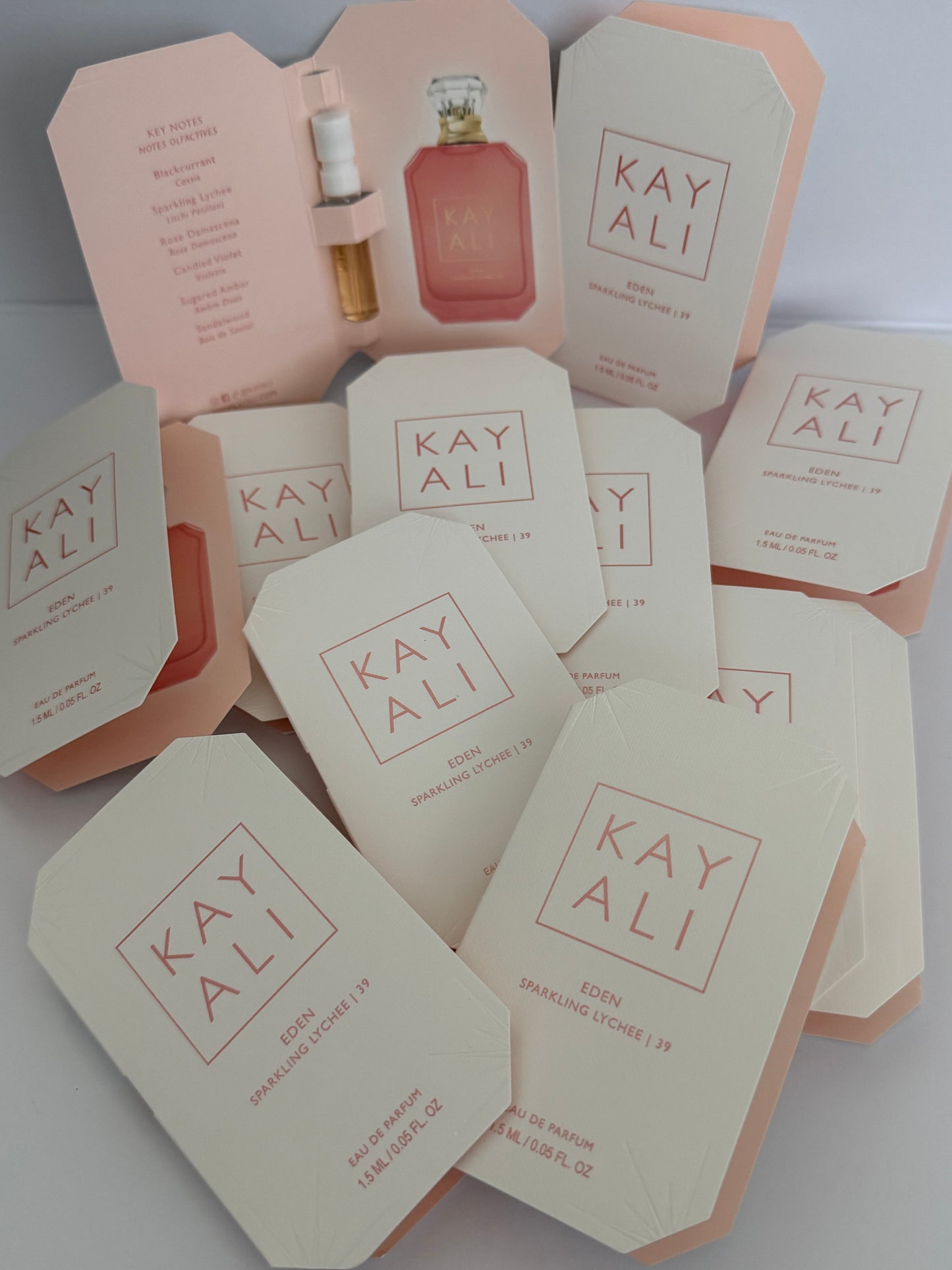 2 x Kayali Eden Sparkling Lychee 39 Eau de Parfum Sample Spray .05oz, 1.5ml each