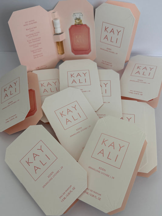 2 x Kayali Eden Sparkling Lychee 39 Eau de Parfum Sample Spray .05oz, 1.5ml each