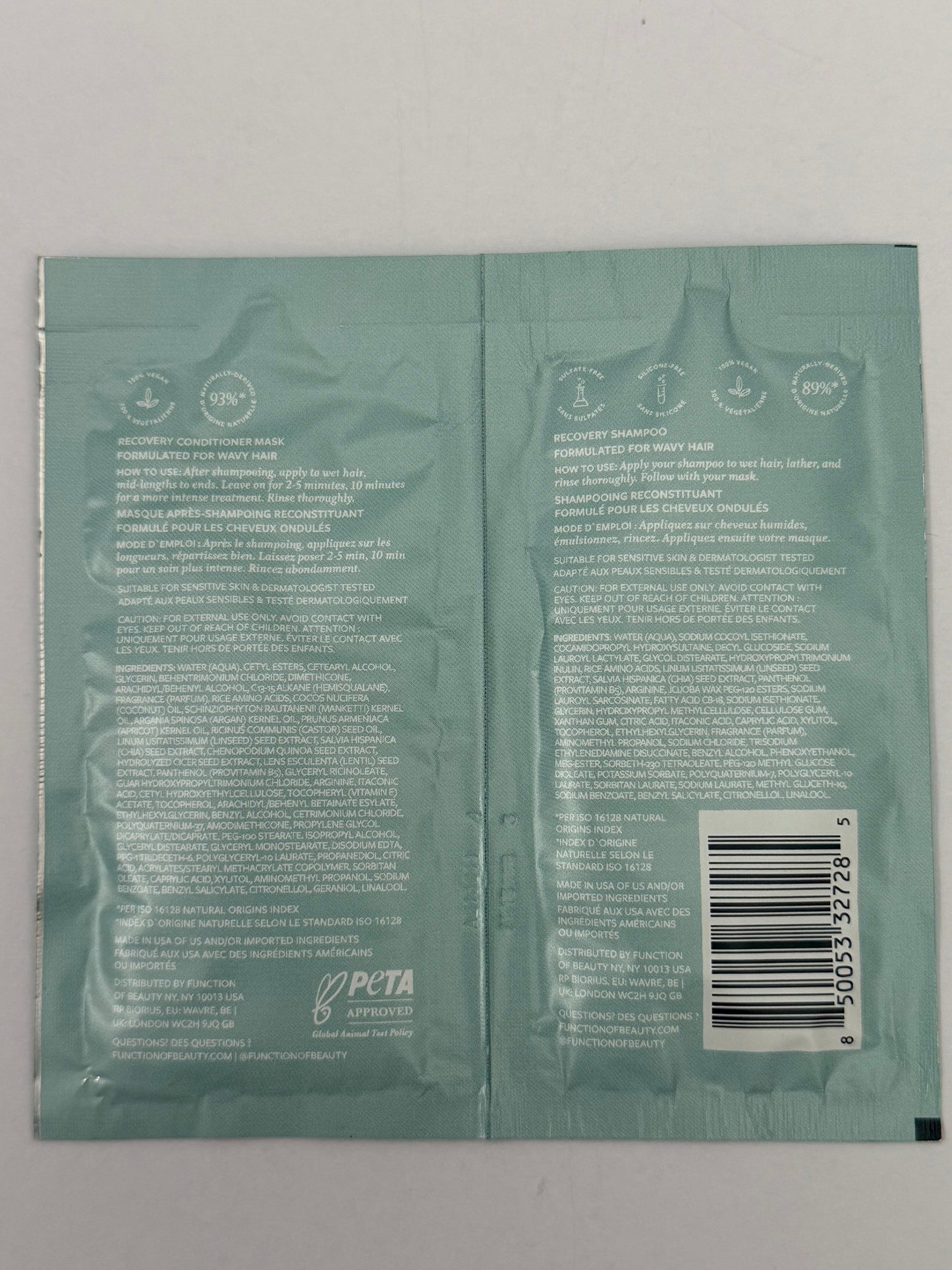 30pcs x function of beauty pro - Recovery Shampoo & Conditioner Mask Duo Sachets