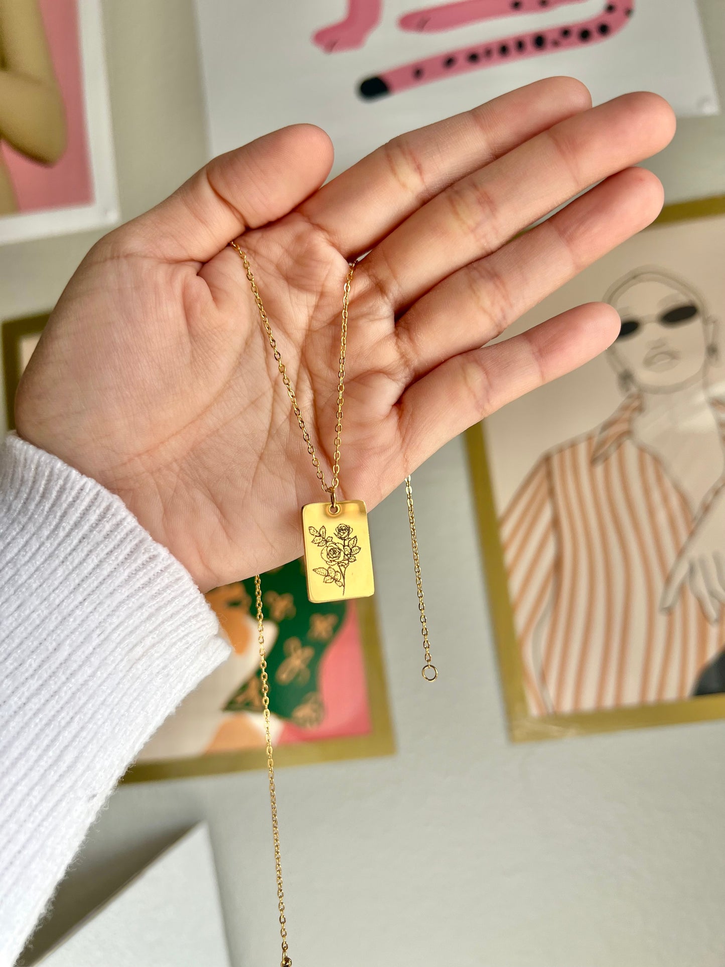 18K Gold Birth Flower with Birthstone Pendant by Cess & Co