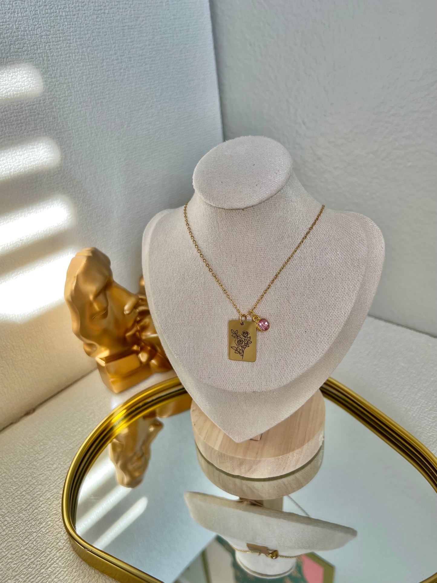 18K Gold Birth Flower with Birthstone Pendant by Cess & Co