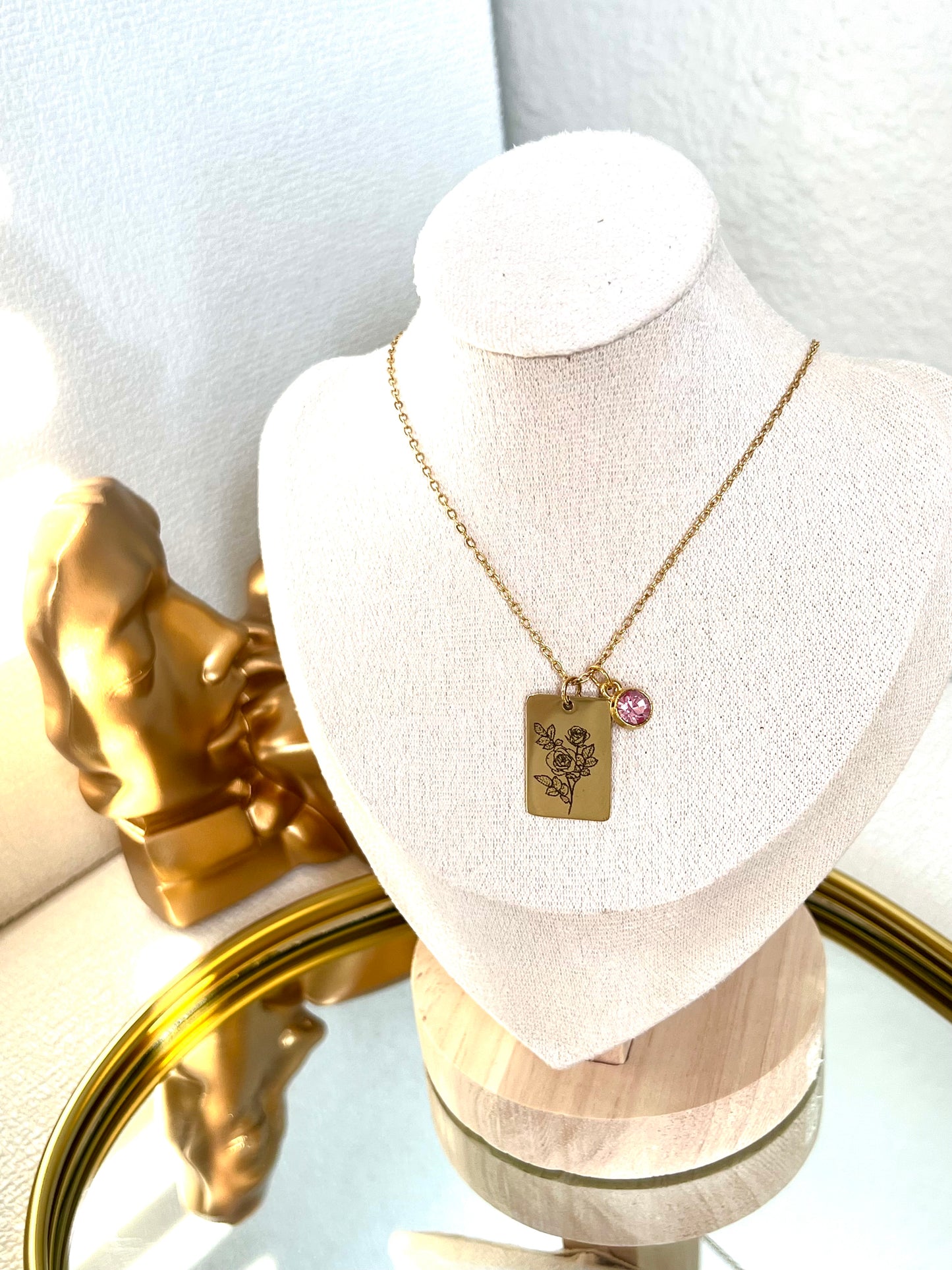 18K Gold Birth Flower with Birthstone Pendant by Cess & Co