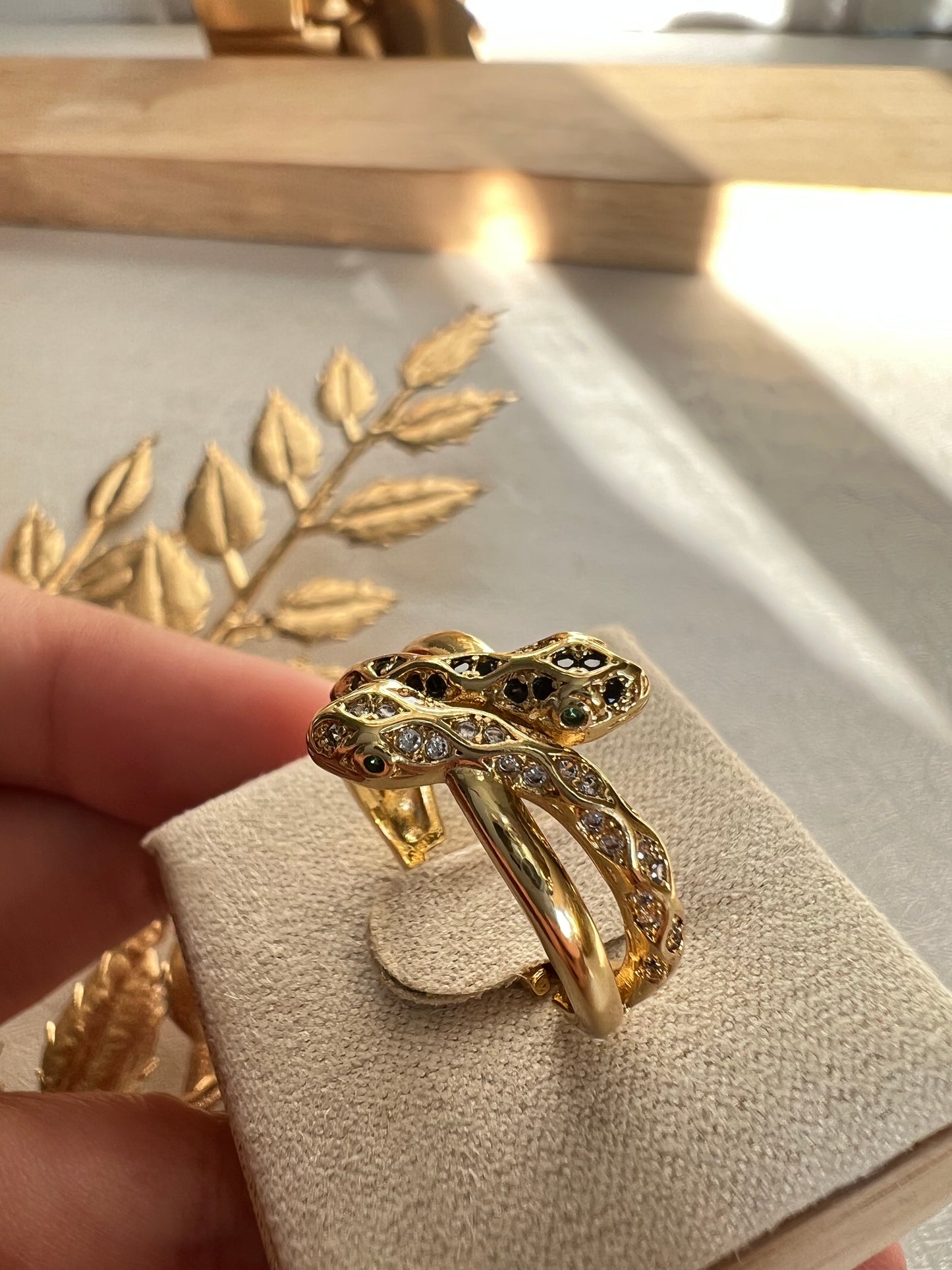 Black and White Two-Headed Serpent Ring