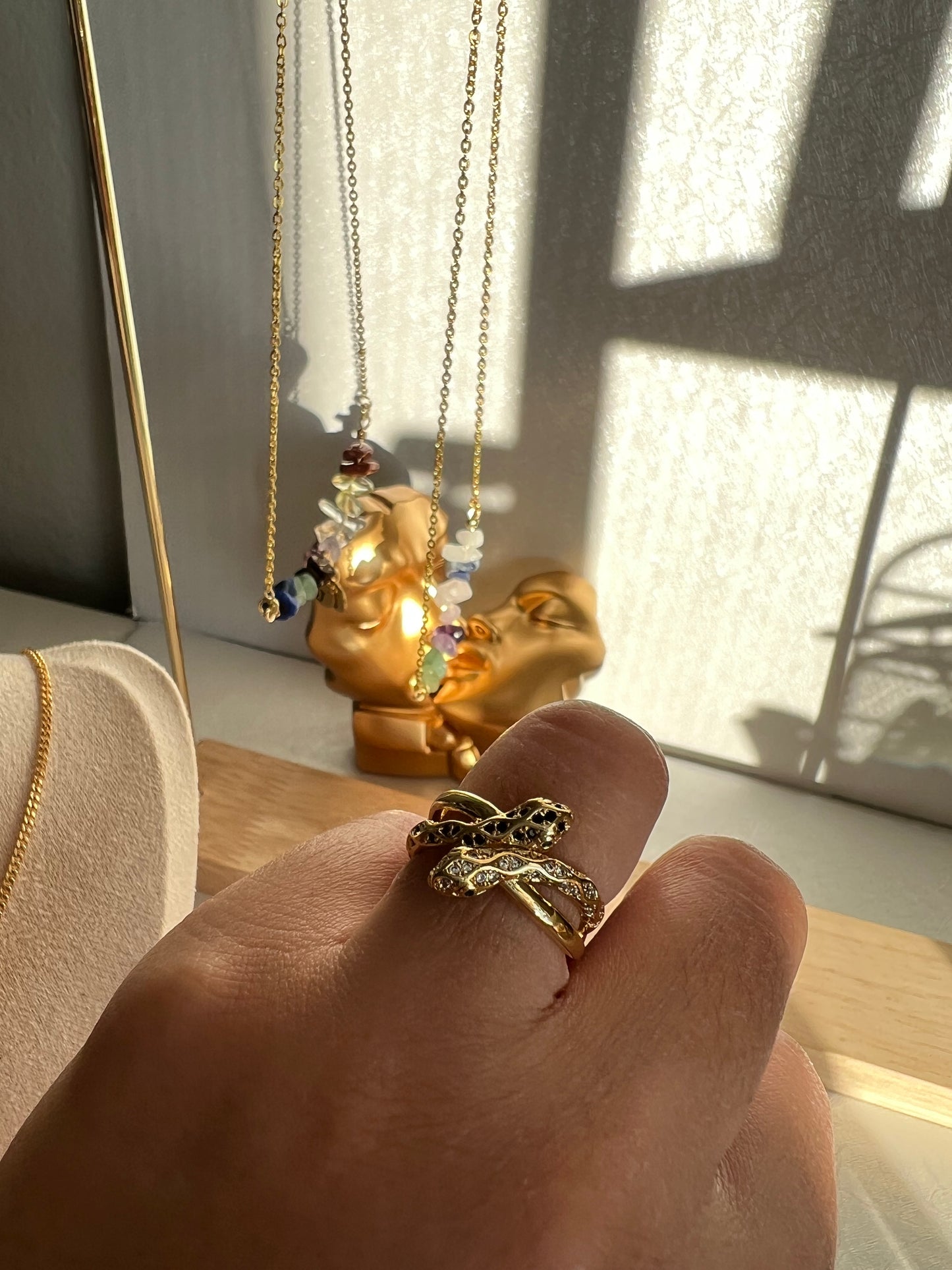 Black and White Two-Headed Serpent Ring