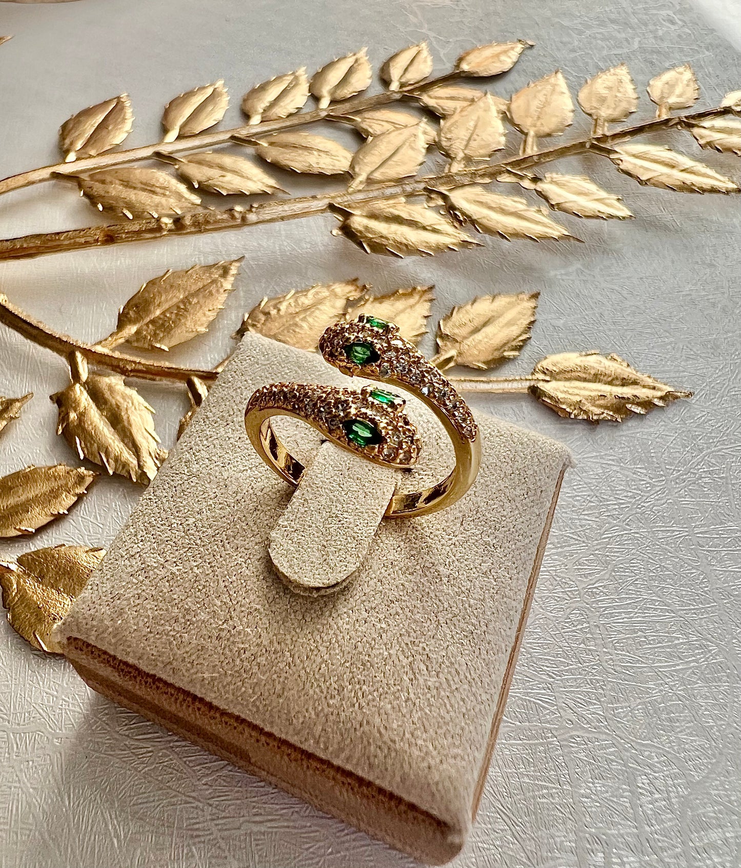 Two-Headed Green Eyed Serpent Ring