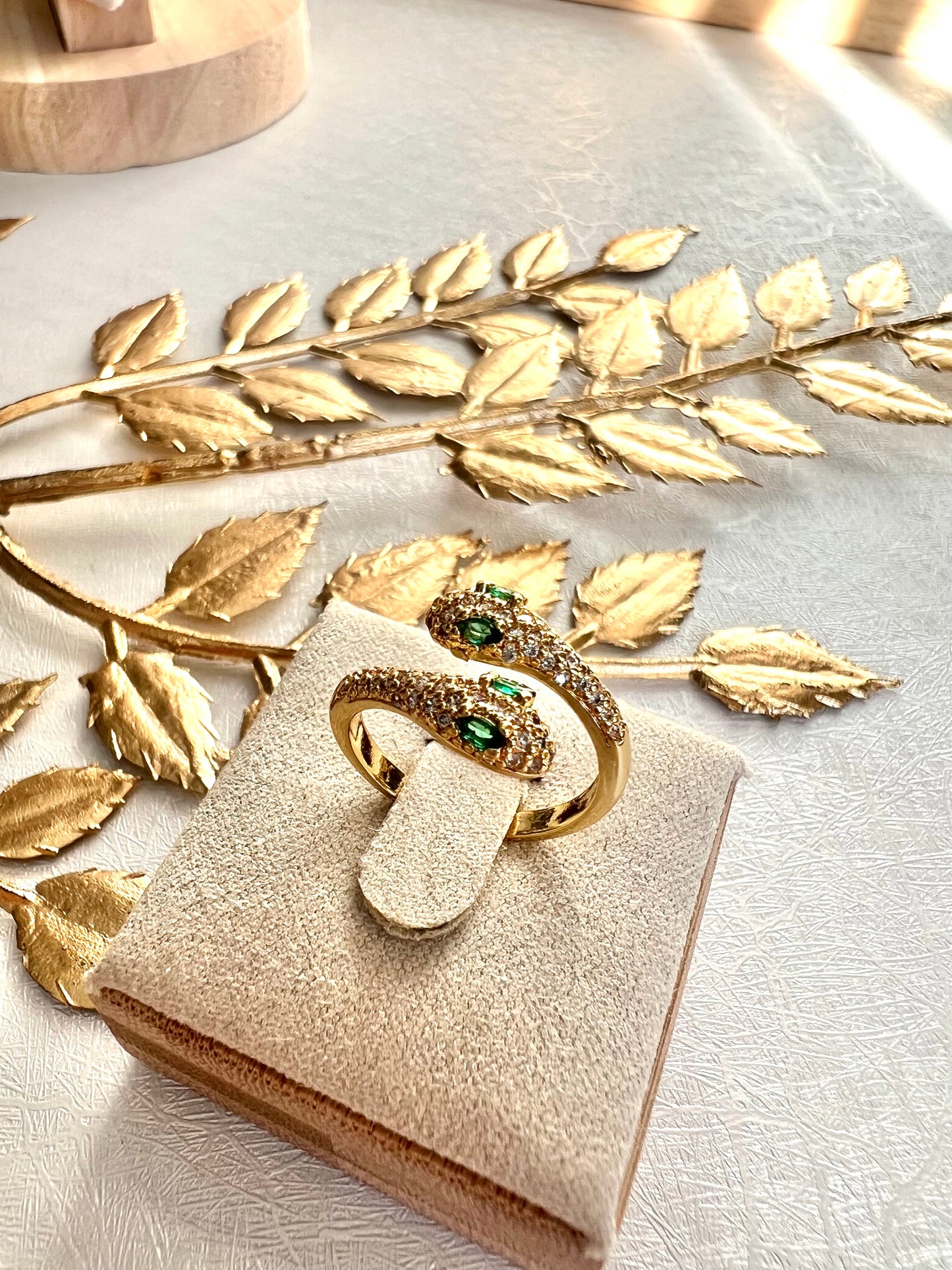 Two-Headed Green Eyed Serpent Ring