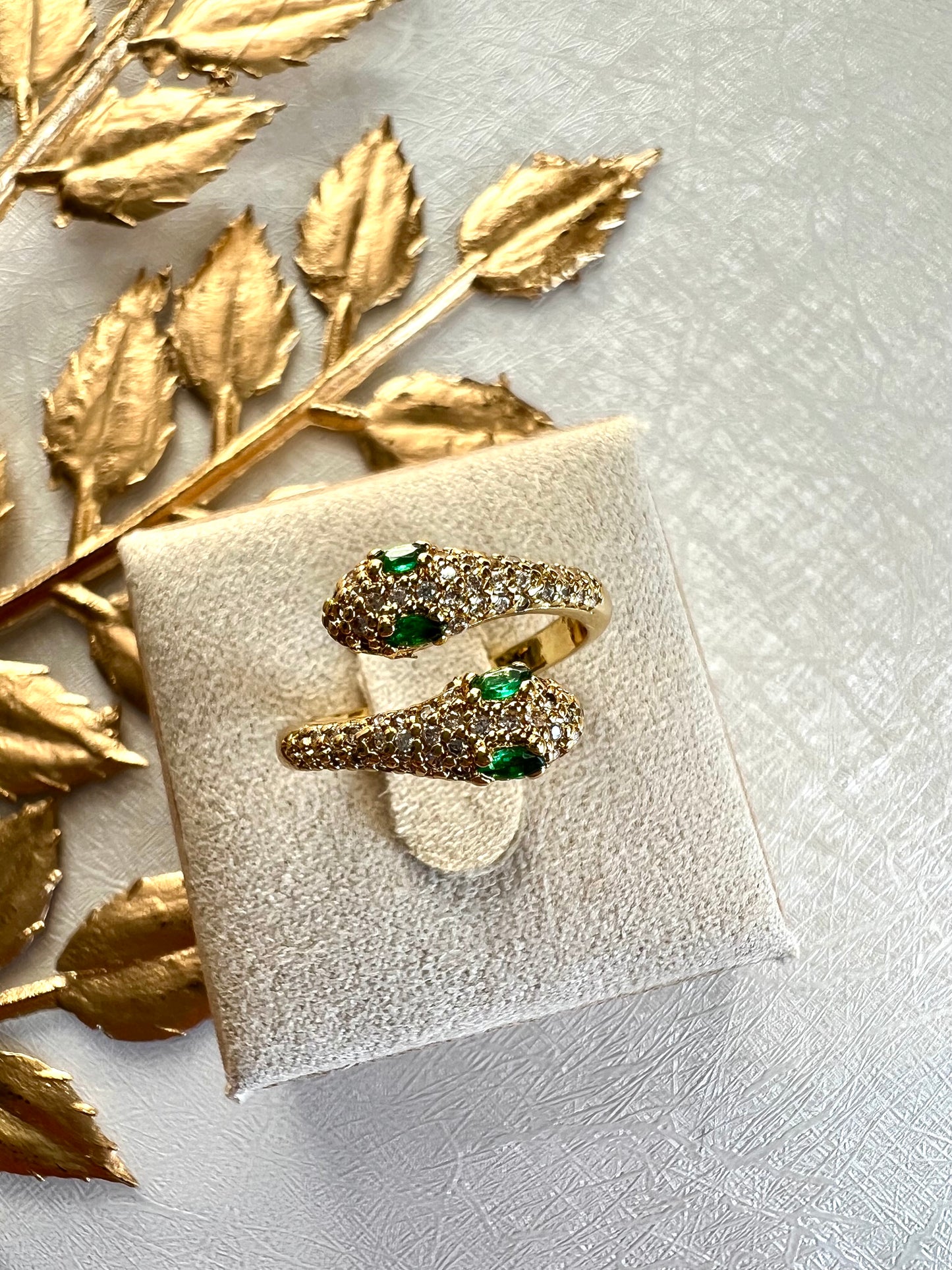 Two-Headed Green Eyed Serpent Ring