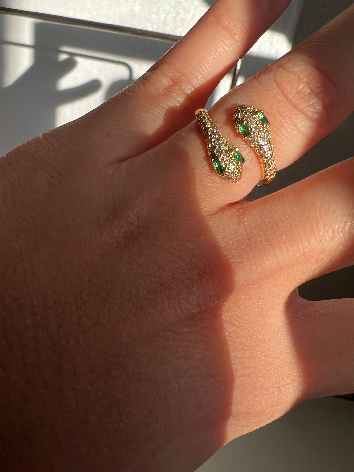 Two-Headed Green Eyed Serpent Ring