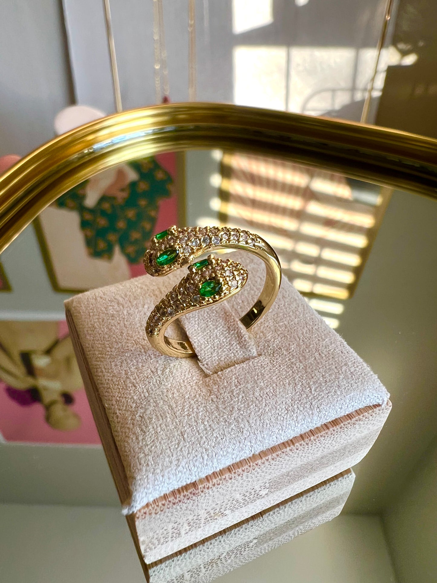 Two-Headed Green Eyed Serpent Ring
